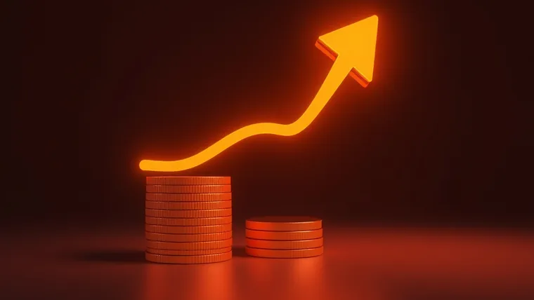 Moedas e seta de crescimento